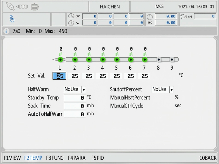 Temperature setting of injection molding machine